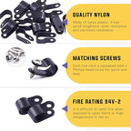 Swpeet 120 Pack Black 3/8 Inch Nylon Plastic R-Type Cable Clips Clamp Kit - Image 3