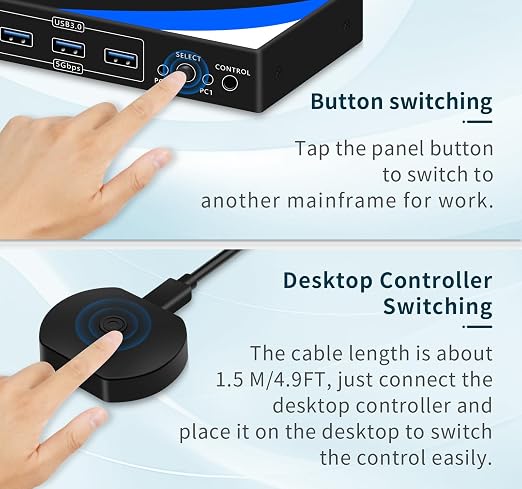 kvm Switch 1 Monitors 2 Computers 8K@60HZ，4K@120HZ，4 Port USB3.0（with 1 USB C - Image 7