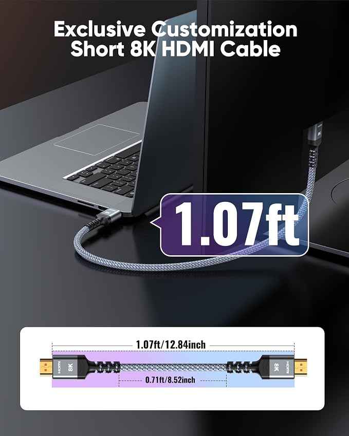Highwings Extra Short 8K HDMI Cable 1.07ft Total Length, 0.71ft Cable Length - Image 3