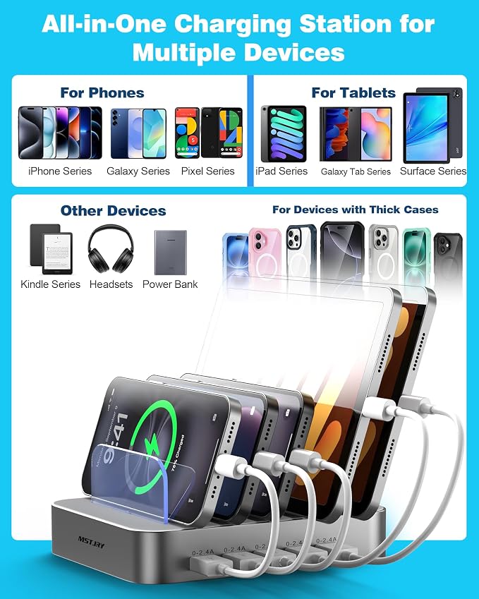 MSTJRY Charging Station for Multiple Devices : 5 Port Multi USB-A Charger - Image 5