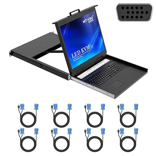MT-VIKI KVM Rack Console w/19'' LCD Monitor, 8 Port VGA KVM Switch by MT-VIKI