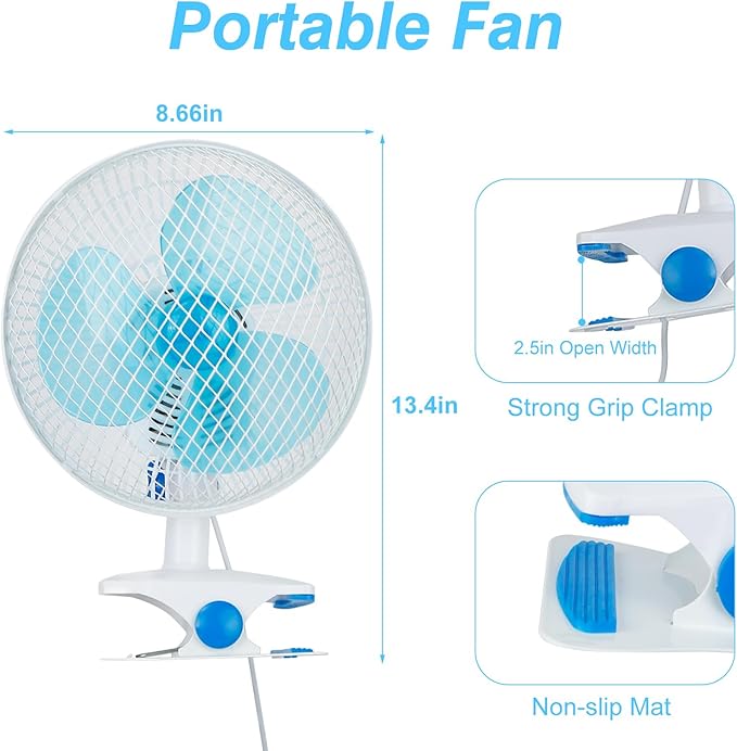 8.66" Portable Clip on Fan, 2 Speed Desk Fan - Image 3
