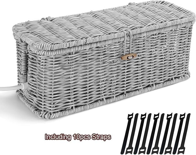 Cable Management Box, Woven Rattan Cord Hider - Image 8