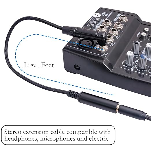 HUAELU 2Pack 1FT Right Angle Audio Cable, Male to Female, 6.35mm TRS Stereo to - Image 5