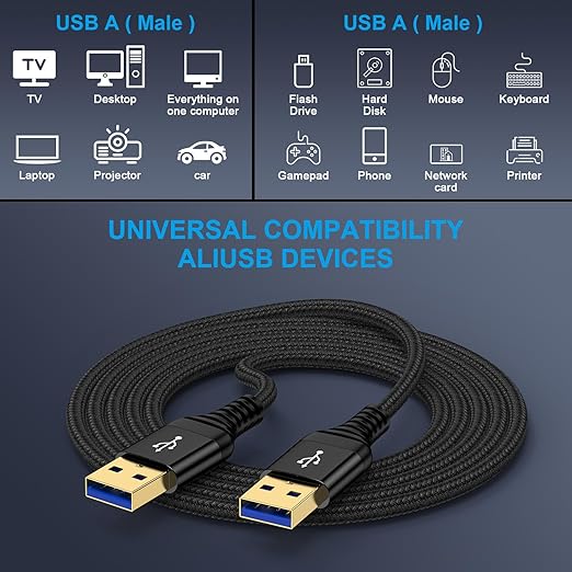 USB to USB Cable, 2 Pack 10 FT USB-A to USB-A Male to Male USBCable Double End - Image 5
