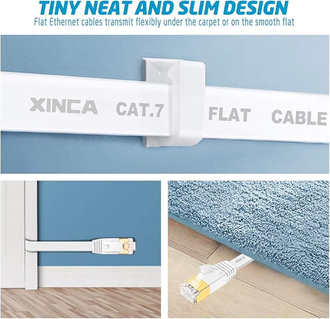 Cat 7 Flat Ethernet Cable 50ft White, High Speed 10GB Shielded LAN Internet - Image 4