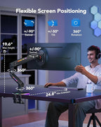 HUANUO RGB Monitor Arm for Ultrawide Screens up to 57″, Heavy-Duty Single Mount - Image 5