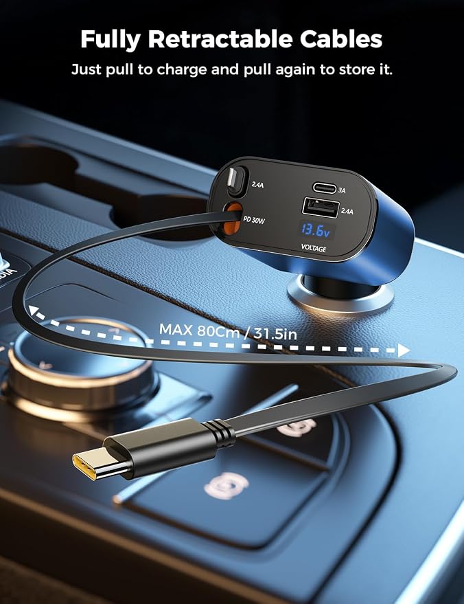 【Upgraded】 SUPERONE Retractable Car Charger 4 in 1, Fast Car Phone Charger - Image 3