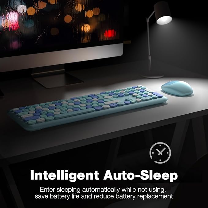 KNOWSQT Wireless Keyboard and Mouse Combo, Pale Blue Full-Sized 2.4G Silent - Image 4