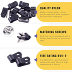 Swpeet 120 Pack Black 1/4 Inch Nylon Plastic R-Type Cable Clips Clamp Kit - Image 3