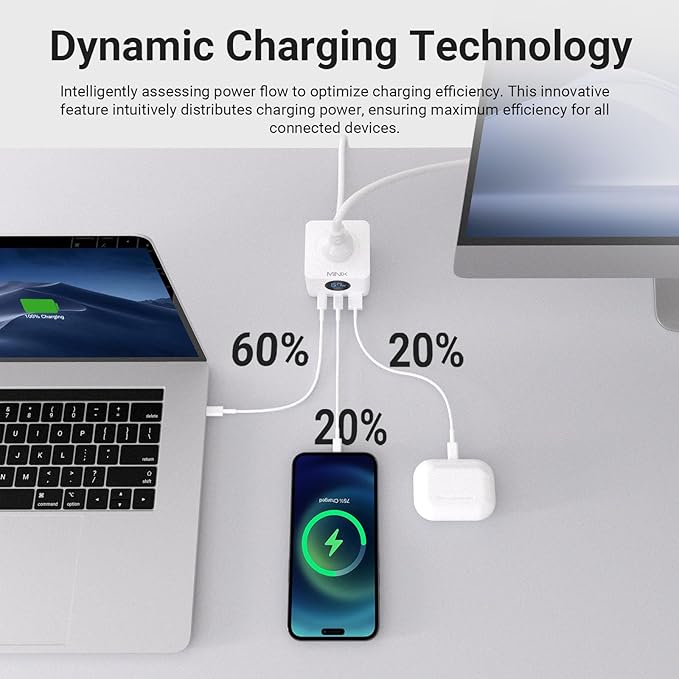 MINIX 67W USB C Charger with 3 Outlets, Gan 3-Port Compact Cube Fast Power - Image 4