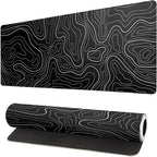 Topographic Contour Black Gaming Mouse Pad XL Geographic Map Lines Extended Big by Siski