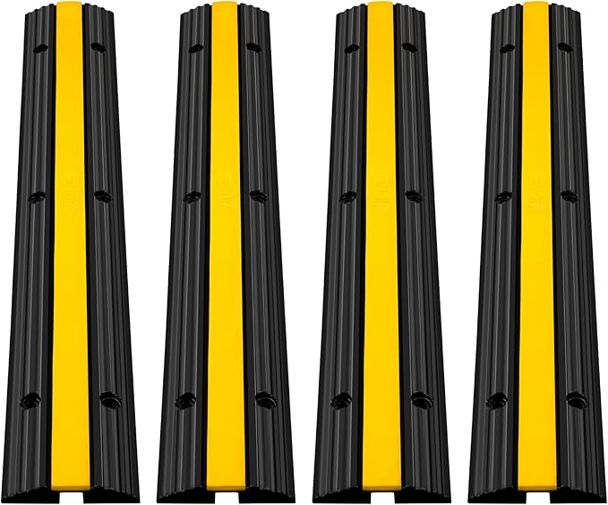 Happybuy 4 Pack of 1-Channel Rubber Cable Protector Ramps Heavy Duty 18000Lbs by Happybuy