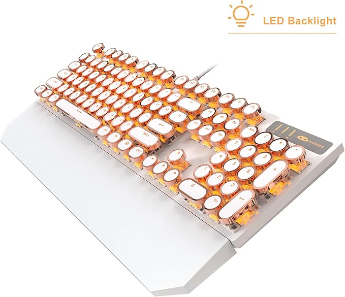 MageGee Typewriter Mechanical Gaming Keyboard, Retro Gold Punk Round Keycaps - Image 6