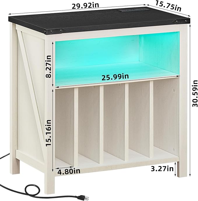 Large Record Player Stand with Charging Station & LED Lights, Vinyl Records - Image 3