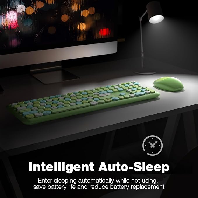 KNOWSQT Wireless Keyboard and Mouse Combo, Pale Green Full-Sized 2.4G Silent - Image 3