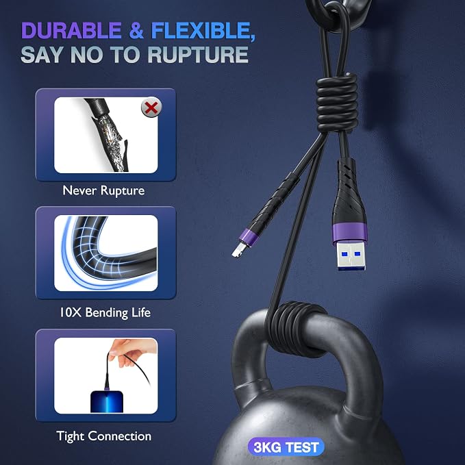 OIITH MFi Certified for iPhone Charger Cable 6Ft, 3 Pack Long for Lightning - Image 5