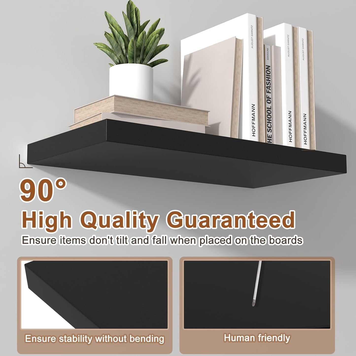 12 Inch Deep Floating Shelves for Wall 1 Pack Floating Shelves Large Storage Space Wall Mount Shelf for Living Room Kitchen Bathroom 30" W x 12" D x 1.2" H Black