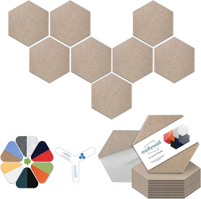 Mollywell Hexagon Acoustic Panels, High Density, Soundproofing, Decorative by Mollywell