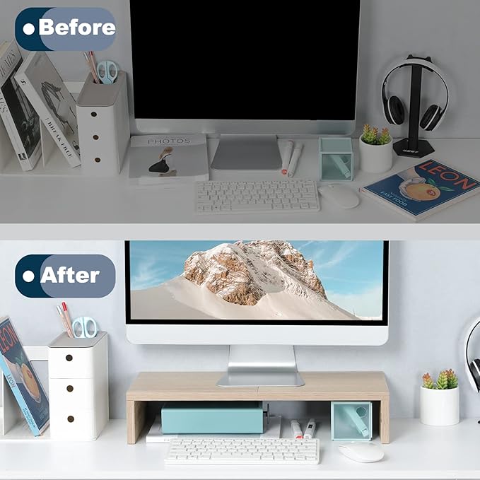 TEAMIX 20 Inch Wood Monitor Stand Riser, Wooden Desktop Stand - Image 6