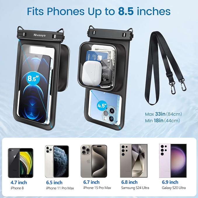 Niveaya [Floatable Floating Waterproof Phone Pouch 2 Pack-Up to 8.5", Large - Image 5