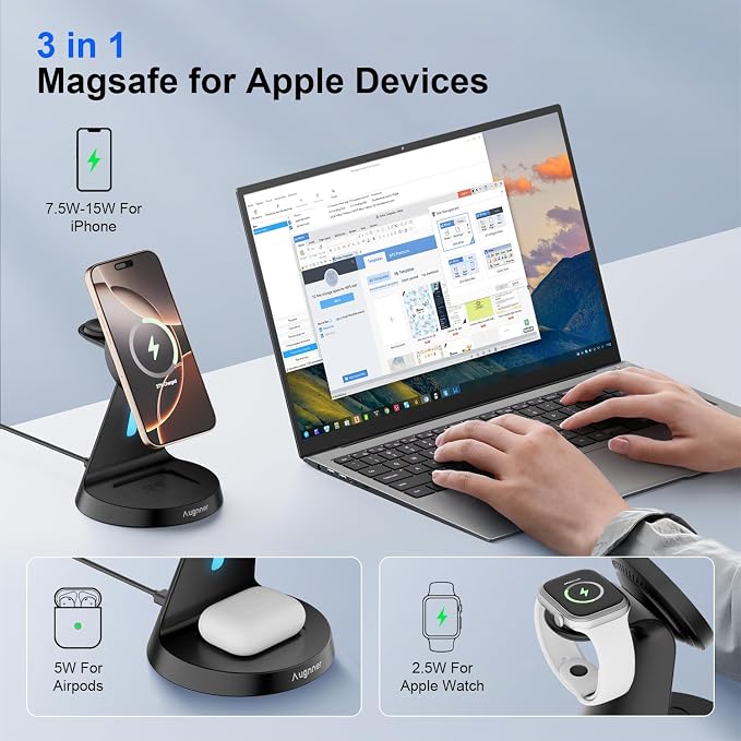 Magnetic Wireless Charger Stand 3 in 1 Charging Station 15W Fast Charging Stand - Image 3