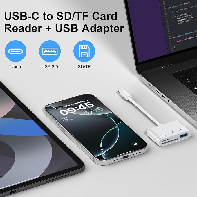 USB C SD Card Reader for iPhone 16 15 Pro Max/Plus, Samsung Galaxy S25 S24FE S23 - Image 2