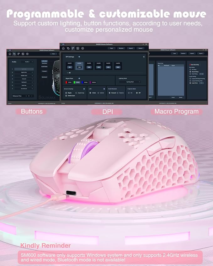 SM600 Pink Wireless Gaming Mouse - Image 7