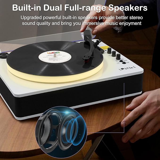 LP&No.1 Record Player with Built-in Stereo Speakers, LED Control, 3-Speed - Image 3