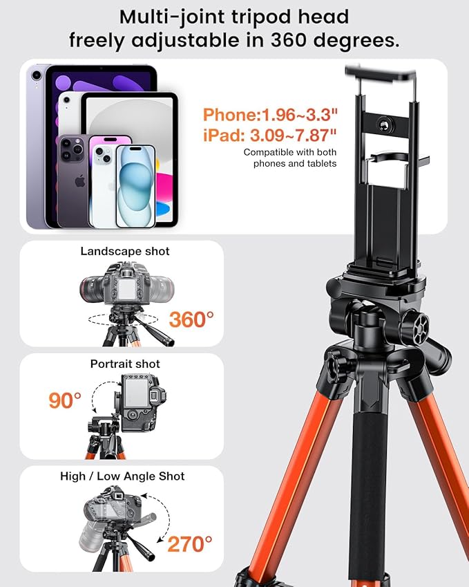 73" Camera Tripod and Monopod, Professional Aluminum Tripod Stand - Image 5
