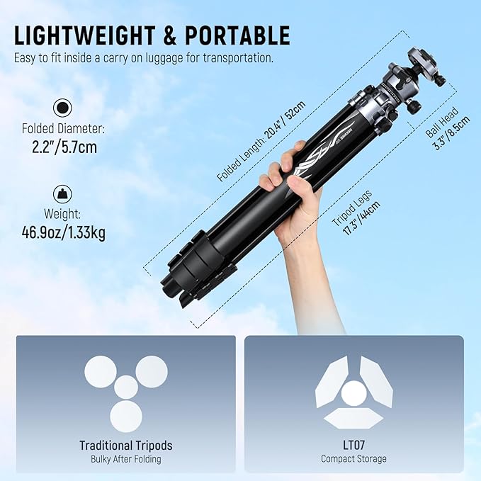 NEEWER LITETRIP LT07 61" Aluminum Travel Camera Tripod, Portable Stand - Image 2