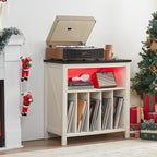 Large Record Player Stand with Charging Station & LED Lights, Vinyl Records - Image 4