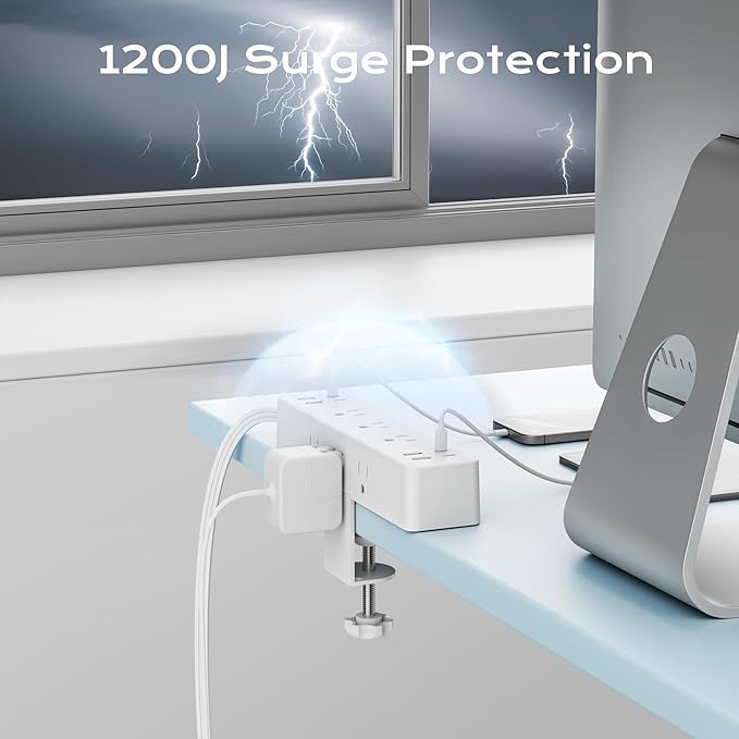 Flat Plug Desk Clamp Power Strip 10FT, 24W Total Charging Station, Desk Edge - Image 6