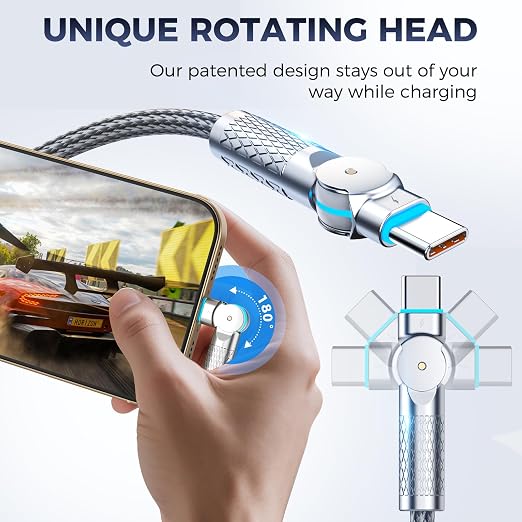 USB C to USB C Cable10ft, 240W 2-Pack Braided 180°Rotating Type C Charging - Image 2