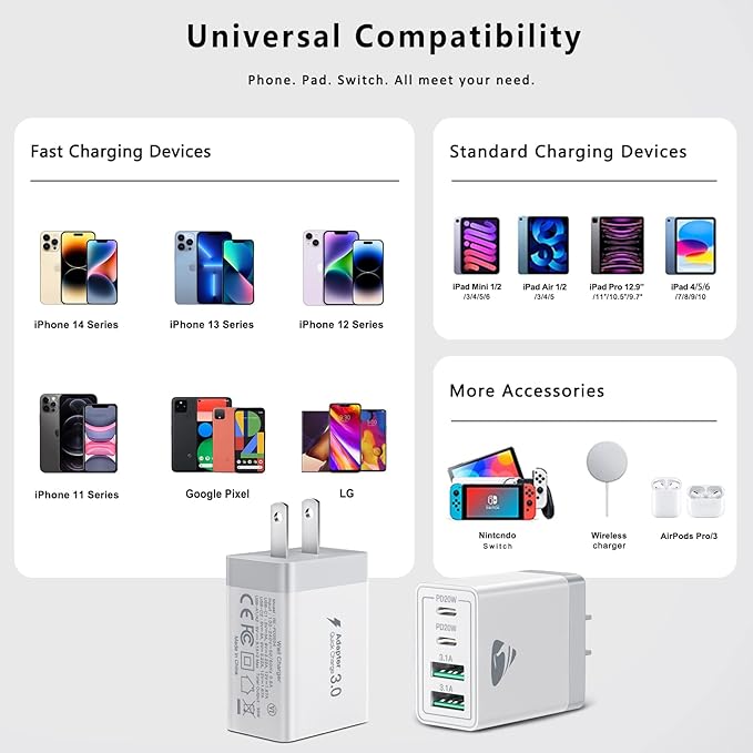 USB C Wall Charger, 40W Fast USB C Charger Block, 4-Port PD Power Adapter + QC - Image 6