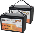 2 Pack 12V 140Ah LiFePO4 Deep Cycle Rechargeable lithium Battery Pack Built-in by Cymoye