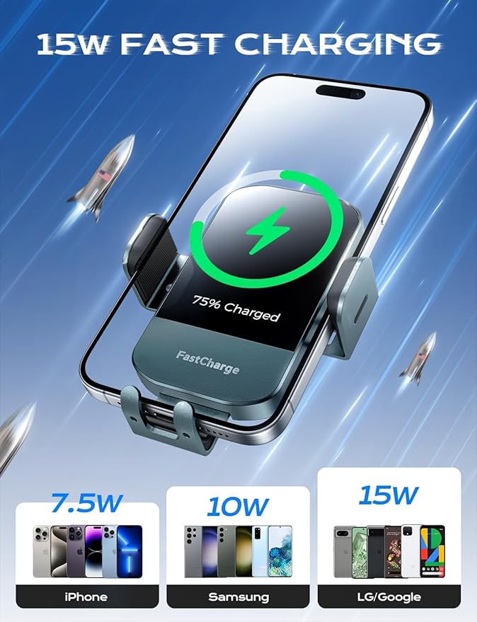 Wireless Car Charger, 15W Fast Charging Auto Clamping Car Charger Phone Mount - Image 3