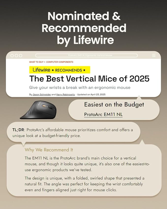 ProtoArc Ergonomic Mouse, EM11 NL Bluetooth Rechargeable Wireless Vertical Mouse - Image 5