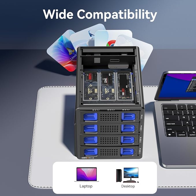 Hybrid 3*2.5/3.5" SATA HDD/SSD+3* M / B+M Key M.2 NVMe Enclosure - Image 9