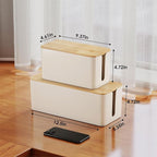 DELAMU 2 Pack Cable Management Box, Safe ABS Wood Grain Desk Medium and Small - Image 2