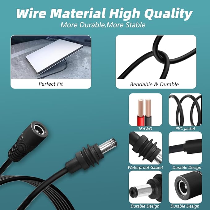 DC5521 Power Extension Cable for Starlink Mini, 10FT 25FT 50FT 16AWG DC - Image 3