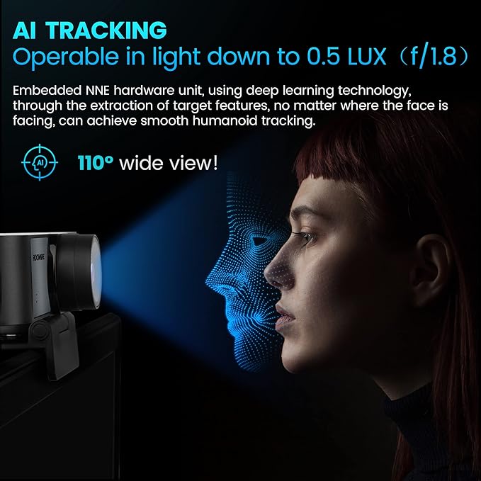 ROCWARE 4K Webcam with Remote, RC16 Computer Camera with Microphone, 1080p - Image 5