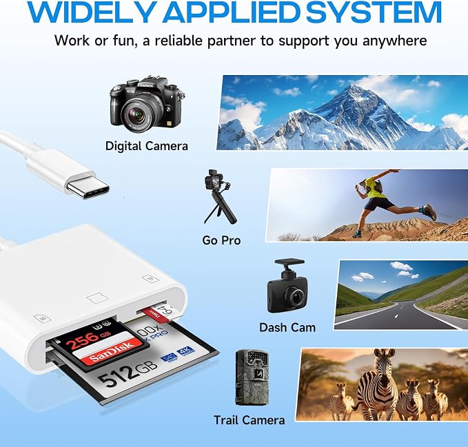 USB C SD Card Reader for iPhone 16/15/iPad/Mac, 3 in 1 USBC Memory Card Reader - Image 3