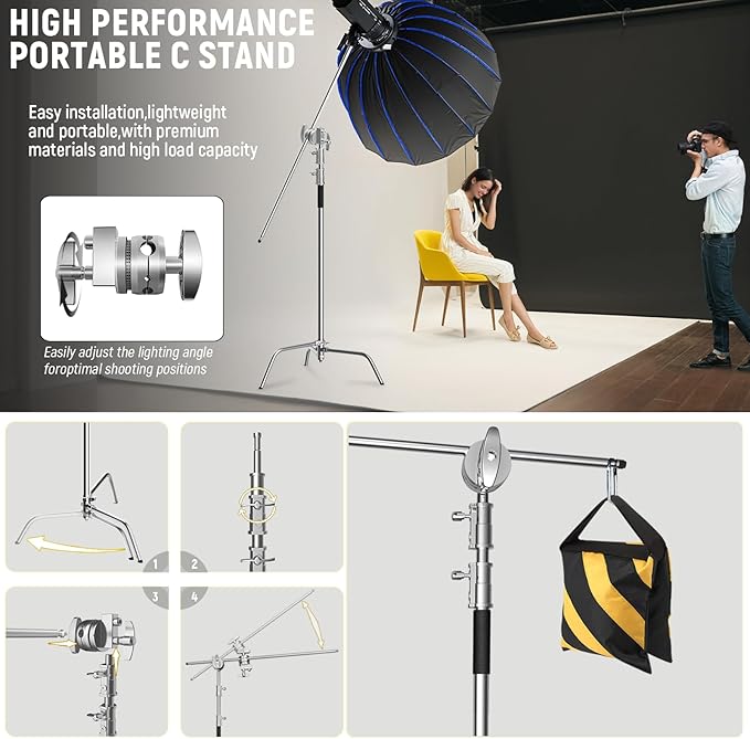 C Stand with Boom Arm Professional Heavy Duty Light Stand with 10.8ft Vertical - Image 5