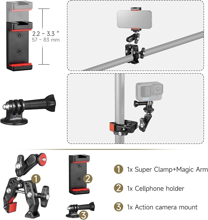 MINIFOCUS Super Clamp Camera Clamp Mount, 360° Ballhead Magic Arm - Image 8