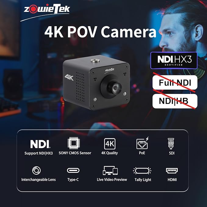 4K Native NDI HX3 POV Webcam Camera PoE, Simultaneously HDMI & SDI Output - Image 2