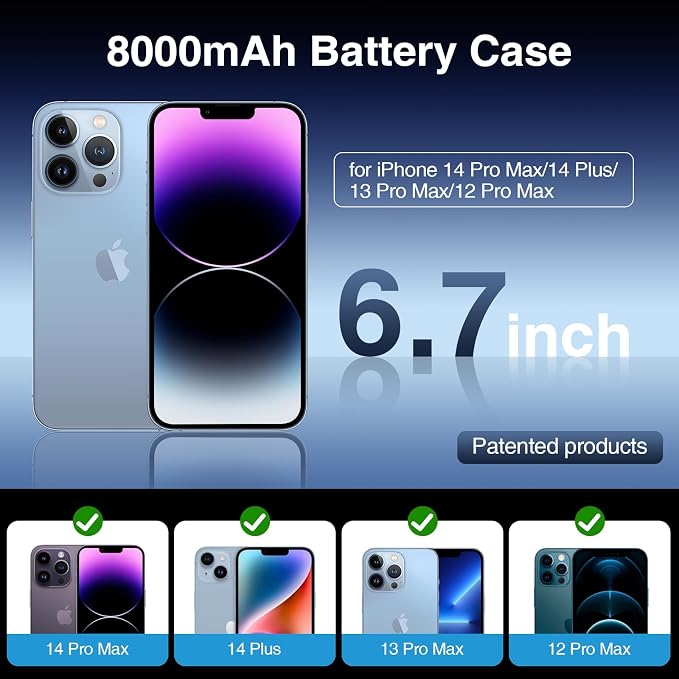 GIN FOXI Battery Case for iPhone 14 Pro Max/14 Plus/13/12 Pro Max, Charging - Image 2