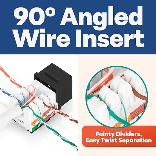Everest 90° Angled RJ45 Cat6 Keystone Jacks 10-Pack in Black - Image 3