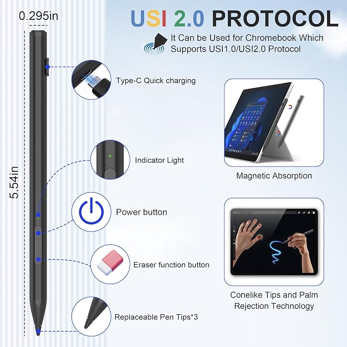 USI 2.0 Stylus Pen for Chromebook & Google Pixel Tablet - Image 3