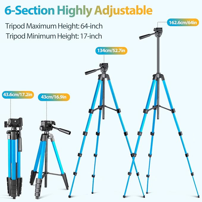 Aureday Phone Tripod Stand, 64” Extendable Cell Phone&Camera Tripod - Image 2